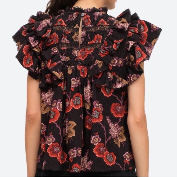 SEA NY Lucinda Seersucker Flutter Sleeve Top In Navy - Picture 4 of 5